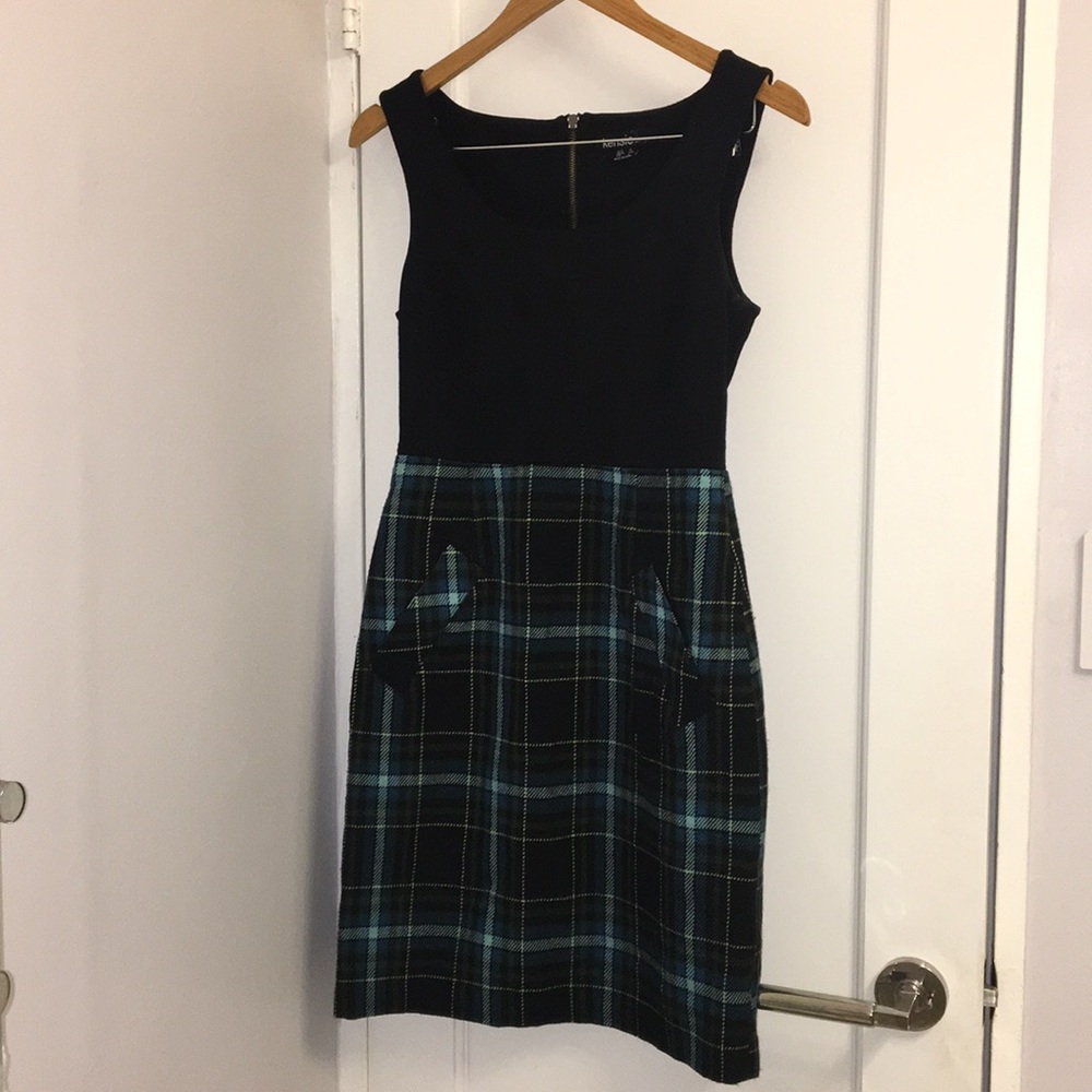 Kensie Midi Black and Plaid Dress. Size Small.